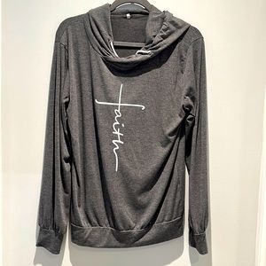 Adorable Faith long sleeve shirt with hood.